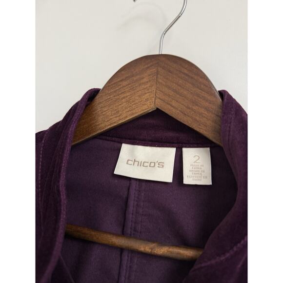 EUC Chicos Purple Velvet Jacket Blazer Gold Buttons Size 2 Large 12 - Picture 13 of 15